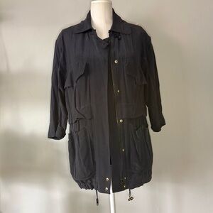 Club Monaco Charcoal Utility 100% Silk Women’s S 3/4 Sleeve Jacket